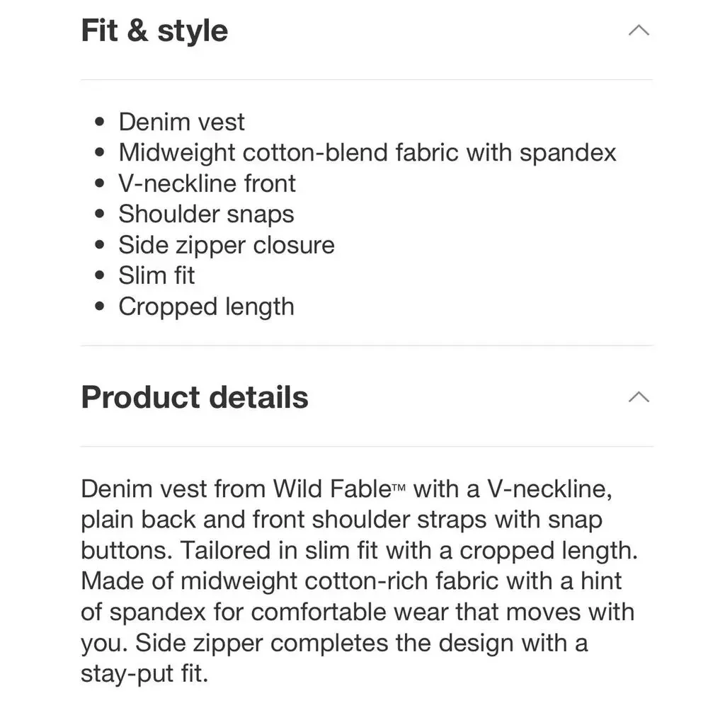 WildFable Cropped Denim Vest - Black Wash Women's S